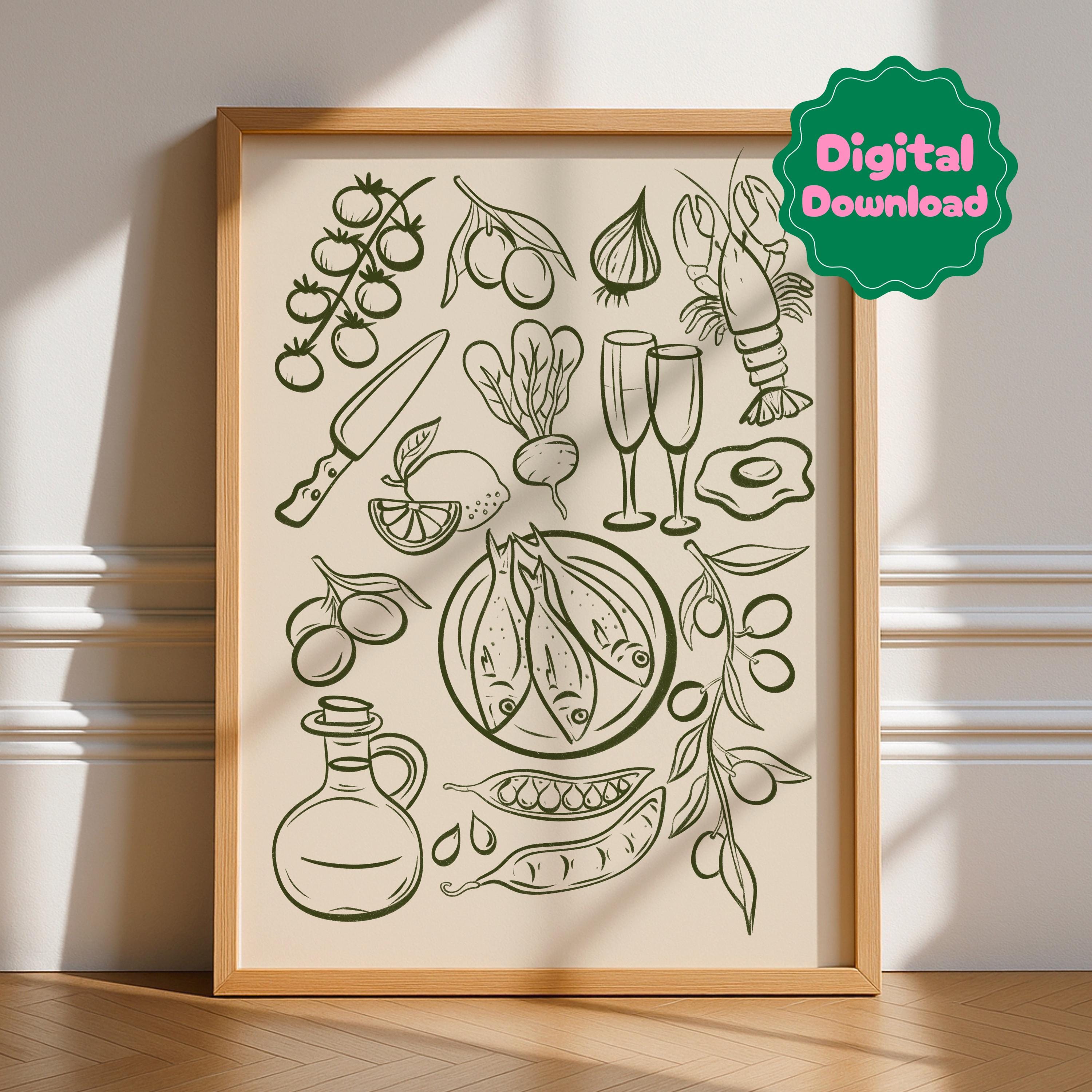 Food And Drink Illustrations Digital Download