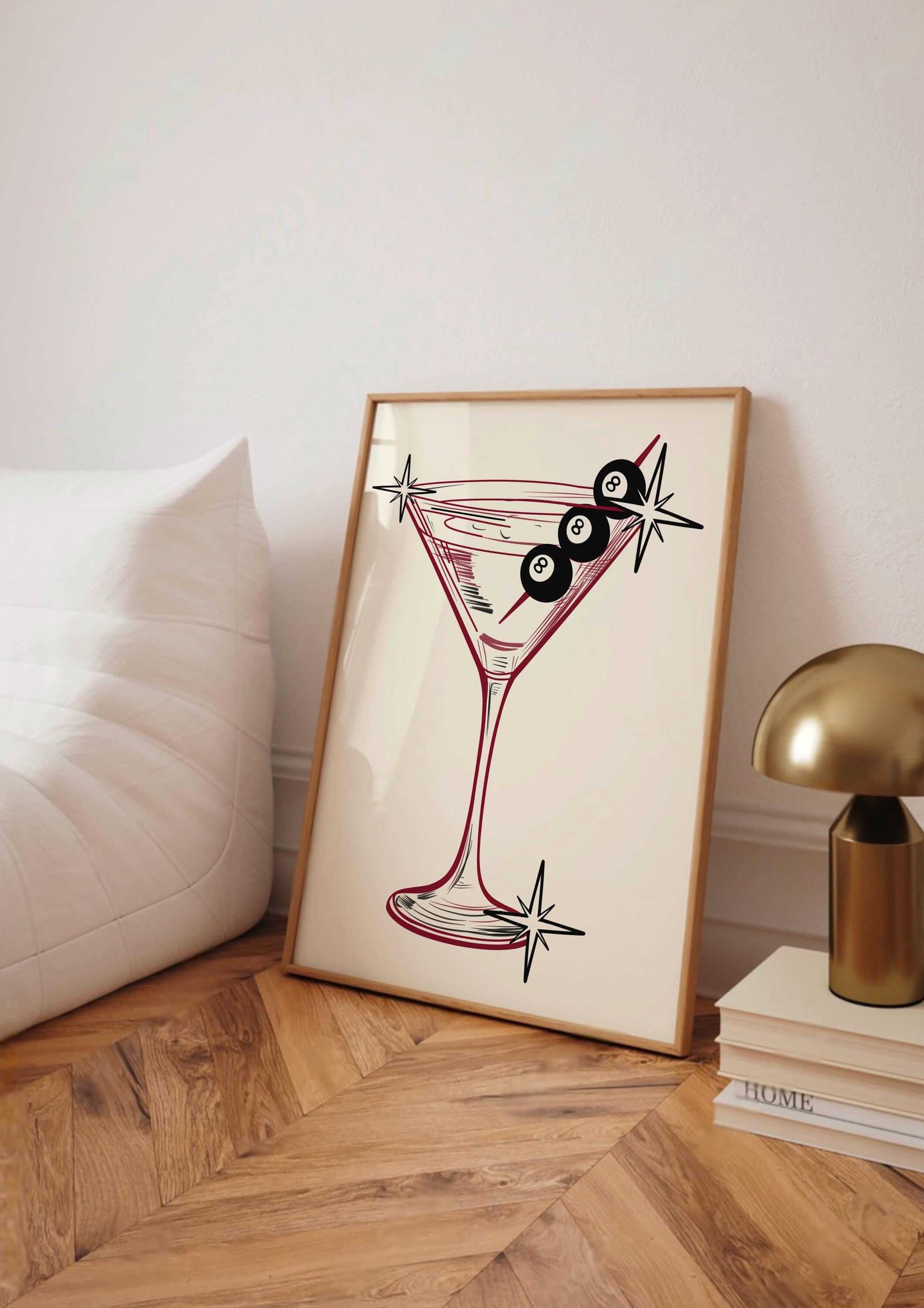 8 Ball Martini Glass Print print in Size: A6 – Physical Print by Printro