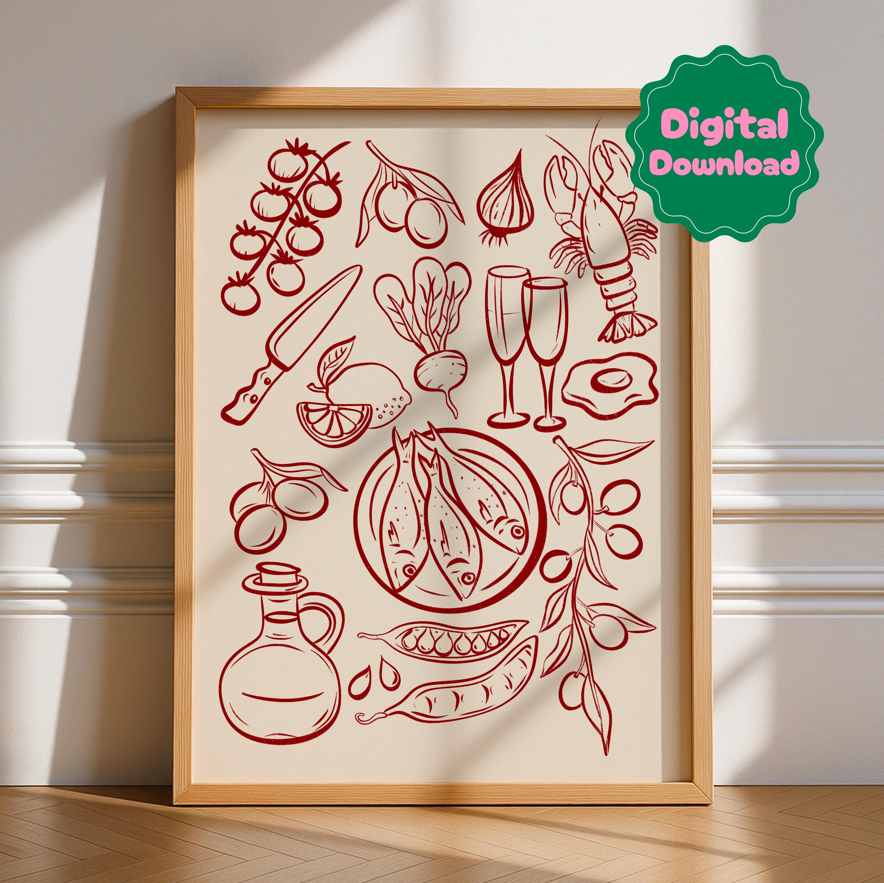 Food And Drink Illustrations Digital Download