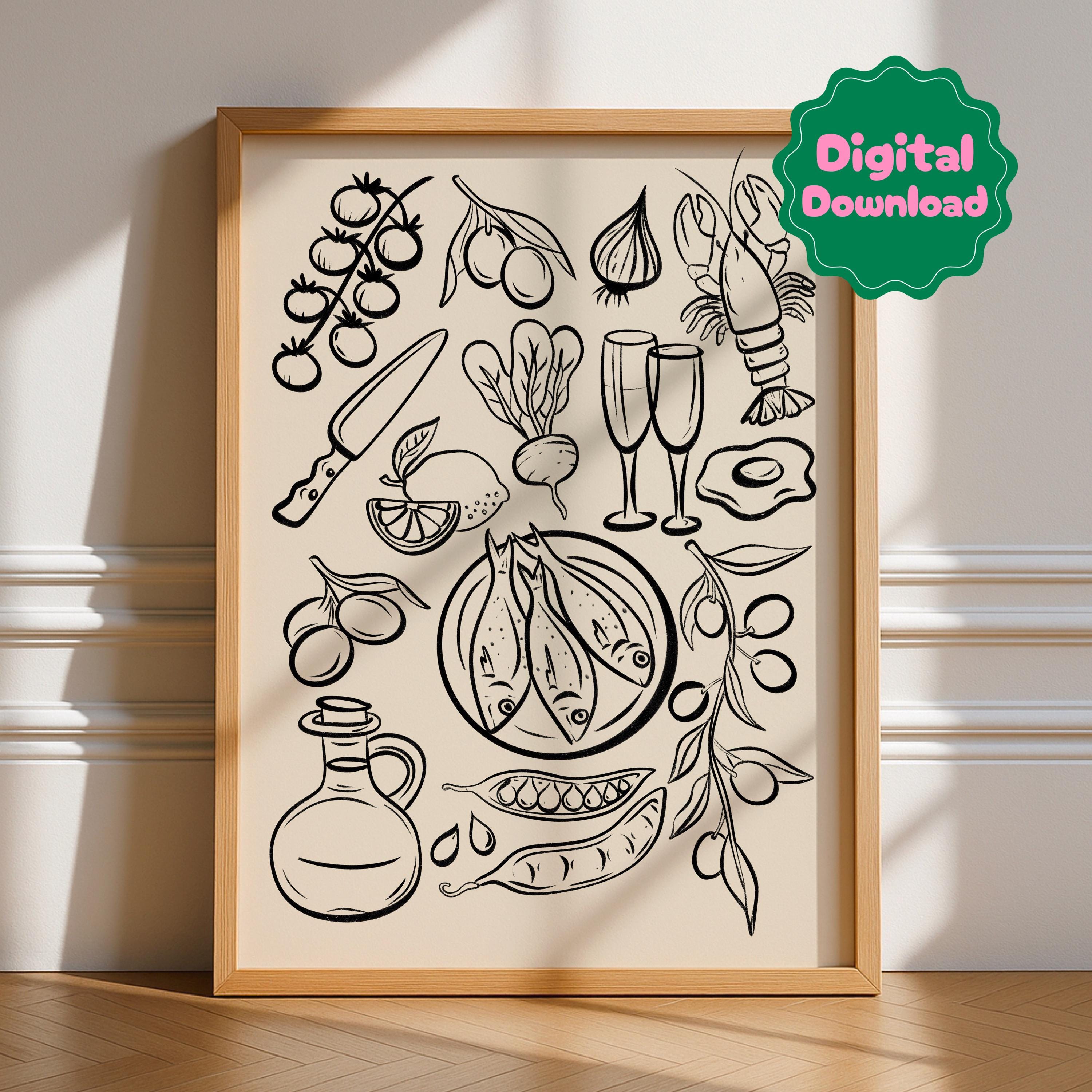 Food And Drink Illustrations Digital Download