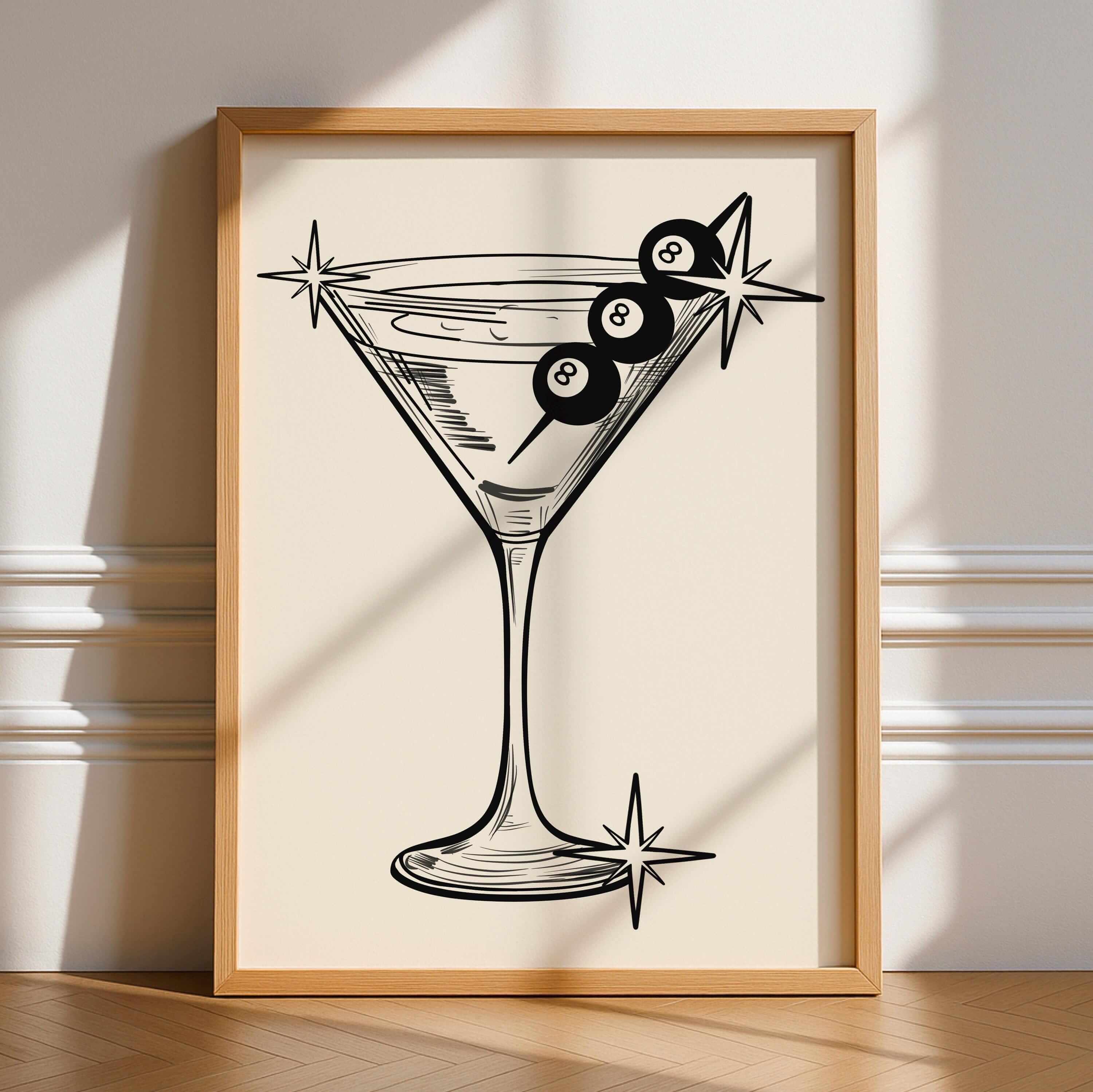 8 Ball Martini Glass Print print in Size: A6 – Physical Print by Printro